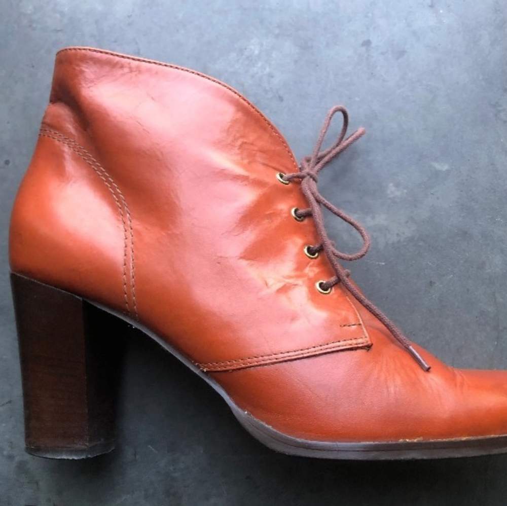 Orange Leather Ankle Boots